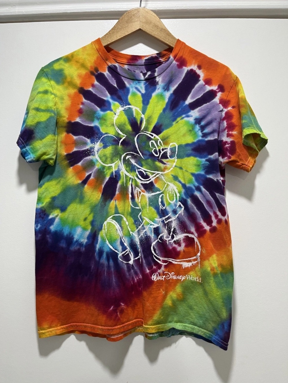 DISNEY Colorful Rainbow MICKEY MOUSE TIE-DYE T-SHIRT Land World Summer Med